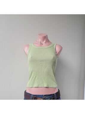 Lime Green Ribbed Knit Summer Cami Tank Top (One Size)